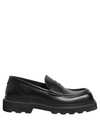 Dolce & Gabbana Black Calfskin Leather Men Dress Loafers Shoes