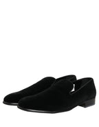 Dolce & Gabbana Black Velvet Loafers Formal Men Dress Shoes