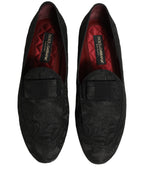 Dolce & Gabbana Black Floral Brocade Men Dress Loafers Shoes