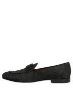 Dolce & Gabbana Black Floral Brocade Men Dress Loafers Shoes