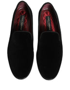 Dolce & Gabbana Black Velvet Cotton Loafers Formal Dress Shoes