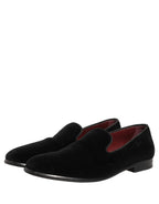Dolce & Gabbana Black Velvet Cotton Loafers Formal Dress Shoes