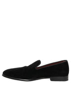 Dolce & Gabbana Black Velvet Cotton Loafers Formal Dress Shoes