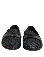Dolce & Gabbana Black Woven Raffia Slip On Loafers Shoes