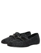 Dolce & Gabbana Black Woven Raffia Slip On Loafers Shoes