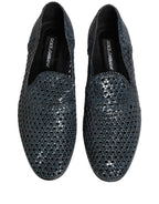 Dolce & Gabbana Blue Woven Raffia Slip On Loafers Men Shoes