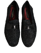 Dolce & Gabbana Black Woven Leather Slip On Loafers Men Shoes