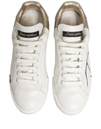 Dolce & Gabbana White Gold Low Top Leather Sneakers Shoes