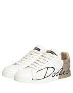 Dolce & Gabbana White Gold Low Top Leather Sneakers Shoes