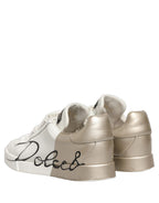 Dolce & Gabbana White Gold Low Top Leather Sneakers Shoes