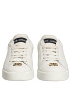 Dolce & Gabbana White Leather Logo Plaque Low Top Sneakers Shoes