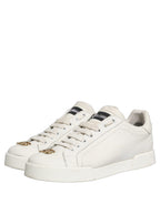 Dolce & Gabbana White Leather Logo Plaque Low Top Sneakers Shoes