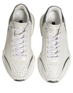 Dolce & Gabbana White Silver Daymaster Leather Low Top Sneakers Shoes