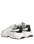 Dolce & Gabbana White Silver Daymaster Leather Low Top Sneakers Shoes