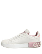 Dolce & Gabbana White Pink Leather Low Top Sneakers Shoes