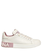 Dolce & Gabbana White Pink Leather Low Top Sneakers Shoes