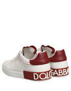 Dolce & Gabbana White Red Leather Lace Up Sneakers Shoes