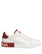 Dolce & Gabbana White Red Leather Lace Up Sneakers Shoes
