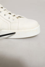 Dolce & Gabbana White Black Leather Lace Up Sneakers Shoes