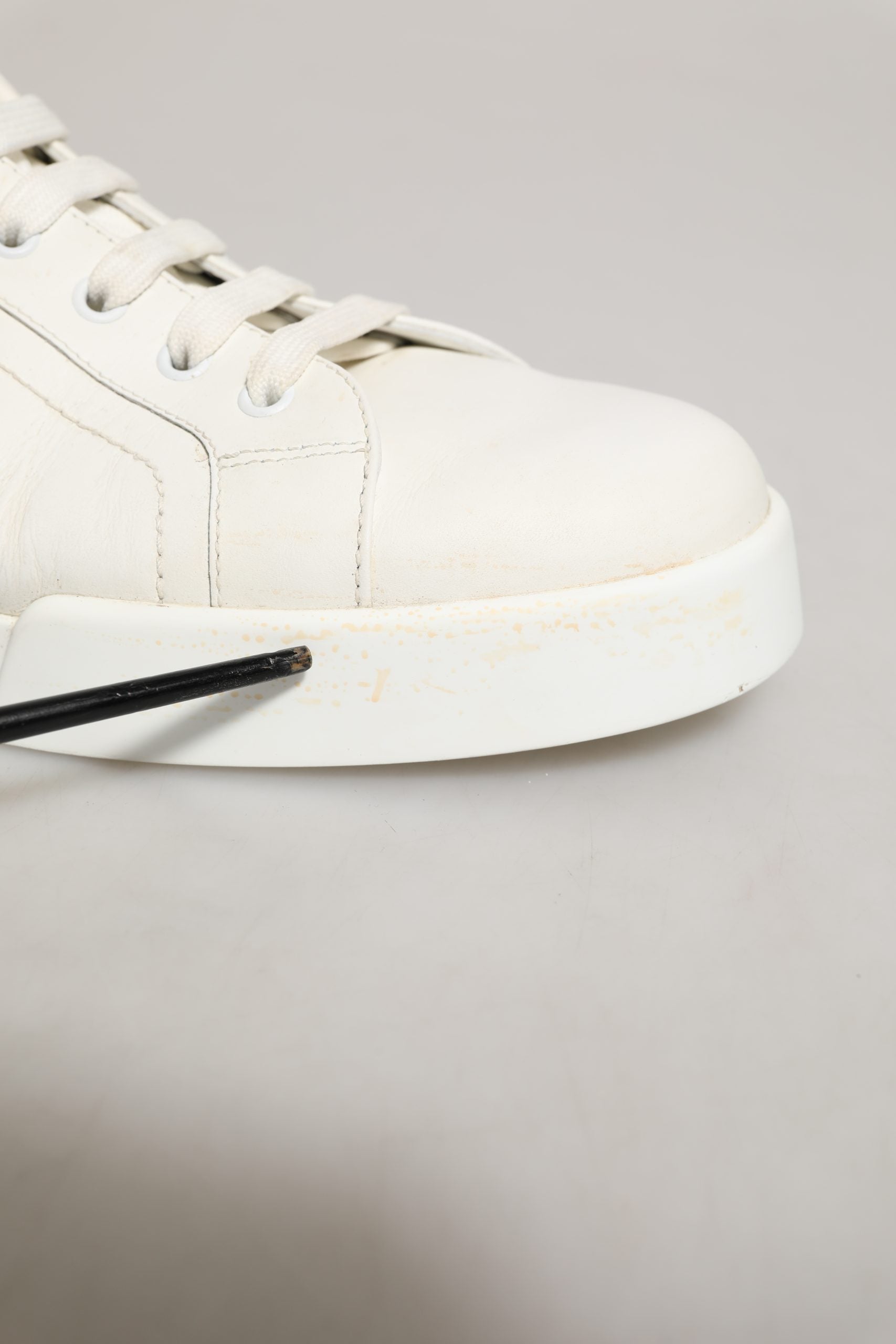 Dolce & Gabbana White Black Leather Lace Up Sneakers Shoes