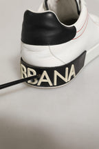 Dolce & Gabbana White Black Leather Lace Up Sneakers Shoes