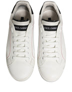 Dolce & Gabbana White Black Leather Lace Up Sneakers Shoes
