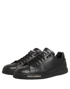 Dolce & Gabbana Black Leather Logo Low Top Men Sneakers Shoes