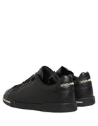Dolce & Gabbana Black Leather Logo Low Top Men Sneakers Shoes