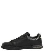 Dolce & Gabbana Black Leather Logo Low Top Men Sneakers Shoes