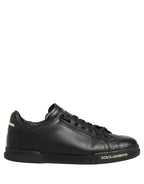 Dolce & Gabbana Black Leather Logo Low Top Men Sneakers Shoes