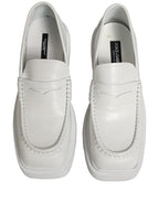 Dolce & Gabbana White Leather Chunky Sole Slip On Derby Shoes