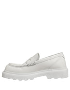 Dolce & Gabbana White Leather Chunky Sole Slip On Derby Shoes