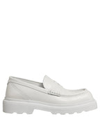 Dolce & Gabbana White Leather Chunky Sole Slip On Derby Shoes