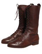 Dolce & Gabbana Brown Leather Lace Up Mid Calf Boots Shoes