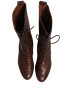 Dolce & Gabbana Brown Leather Lace Up Mid Calf Boots Shoes