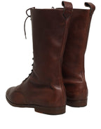 Dolce & Gabbana Brown Leather Lace Up Mid Calf Boots Shoes