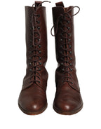 Dolce & Gabbana Brown Leather Lace Up Mid Calf Boots Shoes