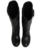 Dolce & Gabbana Black Leather Buckle Detail Mid Calf Boots Shoes