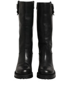 Dolce & Gabbana Black Leather Buckle Detail Mid Calf Boots Shoes