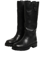 Dolce & Gabbana Black Leather Buckle Detail Mid Calf Boots Shoes