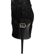 Dolce & Gabbana Black Taormina Lace Socks Boots Pumps Shoes