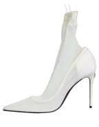 Dolce & Gabbana White Tulle Stretch Mesh Sock Boots Shoes