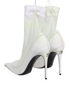 Dolce & Gabbana White Tulle Stretch Mesh Sock Boots Shoes