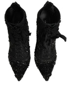 Dolce & Gabbana Black Embellished Mesh Ankle Boots Shoes