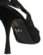 Dolce & Gabbana Black Lace Pointed Toe Slingback Pumps Shoes