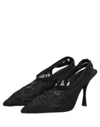 Dolce & Gabbana Black Lace Pointed Toe Slingback Pumps Shoes