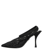 Dolce & Gabbana Black Lace Pointed Toe Slingback Pumps Shoes