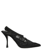 Dolce & Gabbana Black Lace Pointed Toe Slingback Pumps Shoes