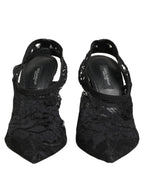 Dolce & Gabbana Black Lace Pointed Toe Slingback Pumps Shoes