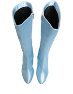 Dolce & Gabbana Light Blue Satin Knee High Boots Shoes